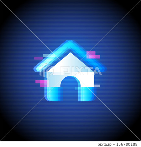 Smart Home Neon Glitch Icon Technology Automation 136780189