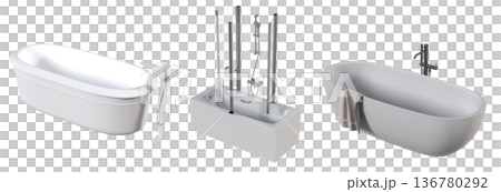 bathtub isolated on a transparent background, 3D illustration, and a CG render bathtub isolated on a transparent background, 3D illustration, and a CG render 136780292