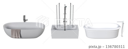 bathtub isolated on a transparent background, 3D illustration, and a CG render 136780311