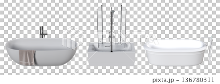 bathtub isolated on a transparent background, 3D illustration, and a CG render 136780311