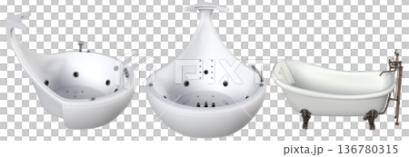 bathtub isolated on a transparent background, 3D illustration, and a CG render bathtub isolated on a transparent background, 3D illustration, and a CG render 136780315