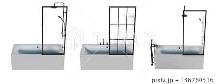 bathtub isolated on a transparent background, 3D illustration, and a CG render bathtub isolated on a transparent background, 3D illustration, and a CG render 136780316