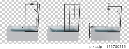 bathtub isolated on a transparent background, 3D illustration, and a CG render bathtub isolated on a transparent background, 3D illustration, and a CG render 136780316