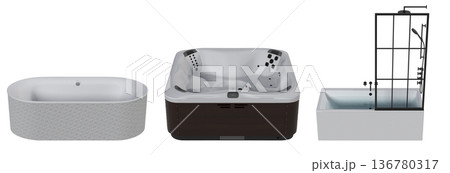 bathtub isolated on a transparent background, 3D illustration, and a CG render 136780317