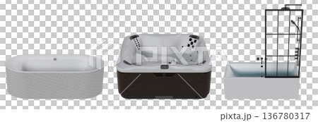 bathtub isolated on a transparent background, 3D illustration, and a CG render 136780317