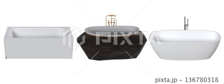 bathtub isolated on a transparent background, 3D illustration, and a CG render bathtub isolated on a transparent background, 3D illustration, and a CG render 136780318