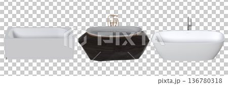 bathtub isolated on a transparent background, 3D illustration, and a CG render bathtub isolated on a transparent background, 3D illustration, and a CG render 136780318