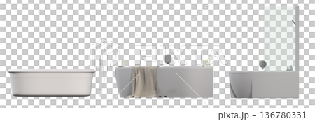 bathtub isolated on a transparent background, 3D illustration, and a CG render bathtub isolated on a transparent background, 3D illustration, and a CG render 136780331