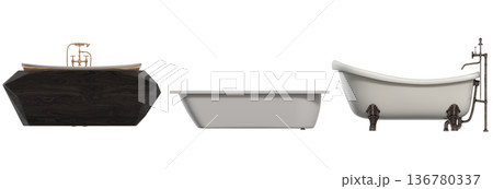 bathtub isolated on a transparent background, 3D illustration, and a CG render bathtub isolated on a transparent background, 3D illustration, and a CG render 136780337