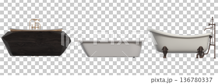 bathtub isolated on a transparent background, 3D illustration, and a CG render 136780337