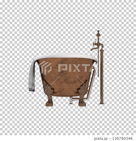 bathtub isolated on a transparent background, 3D illustration, and a CG render 136780346