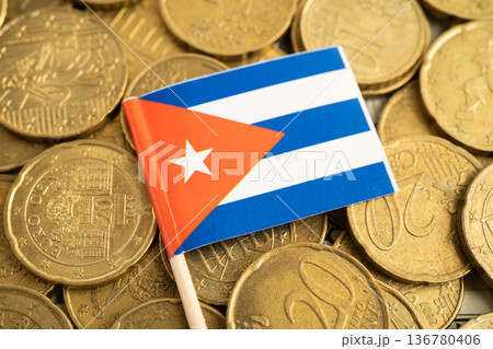 Cuba flag on coins background for finance banking business. 136780406