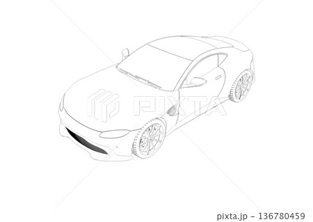 car outline drawing, sketch, contour image 136780459