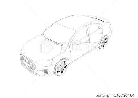 car outline drawing, sketch, contour image 136780464