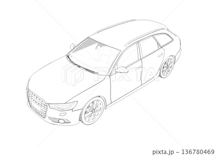 car outline drawing, sketch, contour image 136780469