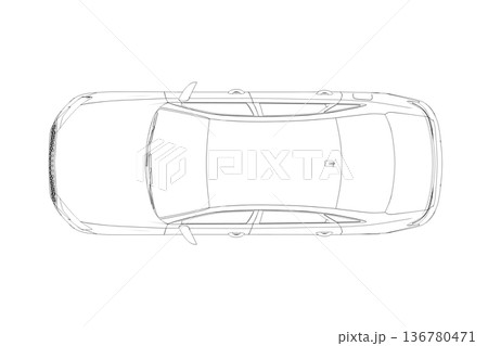 car outline drawing, sketch, contour image 136780471