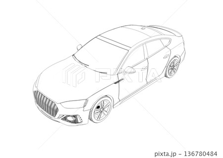 car outline drawing, sketch, contour image 136780484