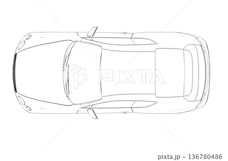 car outline drawing, sketch, contour image 136780486