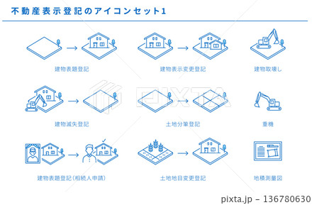 不動産表示登記のシンプルアイコンセット素材1、ベクター 不動産表示登記のシンプルアイコンセット素材1、ベクター 136780630