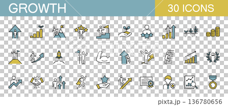 成長、發展和技能提升線條圖示集(彩色) 成長、發展和技能提升線條圖示集(彩色) 136780656