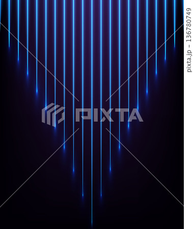 Blue neon vertical lines forming a sharp V shape on dark background, futuristic technology and digital cyber sleek minimalist glow Blue neon vertical lines forming a sharp V shape on dark background, futuristic technology and digital cyber sleek minimalist glow 136780749