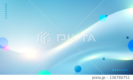 Abstract blue background with glowing fluid waves and colorful geometric circles for modern technology and digital corporate presentation design 136780752