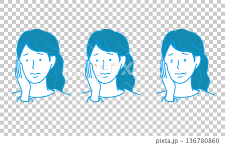 Set of facial illustrations of women who are concerned about rough skin Set of facial illustrations of women who are concerned about rough skin 136780860
