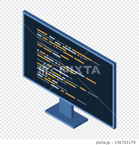 Isometric monitor. Software programming coding concept. Code on computer monitor. Isometric technology. Vector illustration Isometric monitor. Software programming coding concept. Code on computer monitor. Isometric technology. Vector illustration 136781179