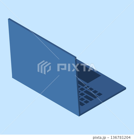 Isometric laptop. Isometric laptop backside. Programming on laptop concept. Isometric technology. Vector illustration 136781204