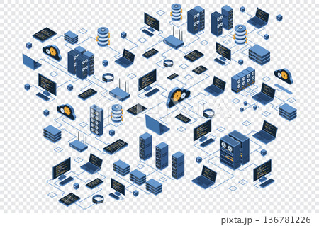 Isometric data network management. Cloud storage data and synchronization of devices. Networking, database, cloud storage. Isometric technology Isometric data network management. Cloud storage data and synchronization of devices. Networking, database, cloud storage. Isometric technology 136781226
