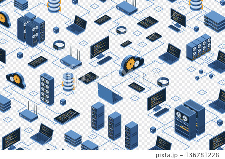 Isometric data network management. Cloud...のイラスト素材 [136781228] - PIXTA