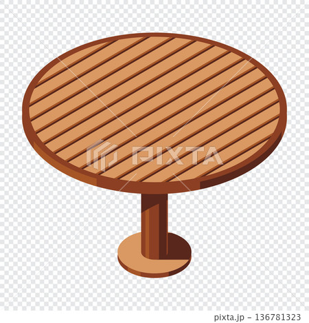 Isometric round table. Wooden round table. Isometric garden furniture. Isometric furniture Isometric round table. Wooden round table. Isometric garden furniture. Isometric furniture 136781323