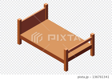 Isometric wooden bed. 3D isometric bed. Wooden bed frame. Isometric bedroom furniture. Isometric furniture 136781341