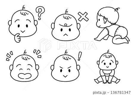 シンプルな線画の赤ちゃんのセット 136781347