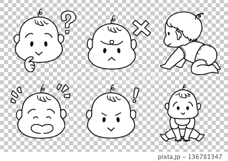 シンプルな線画の赤ちゃんのセット 136781347