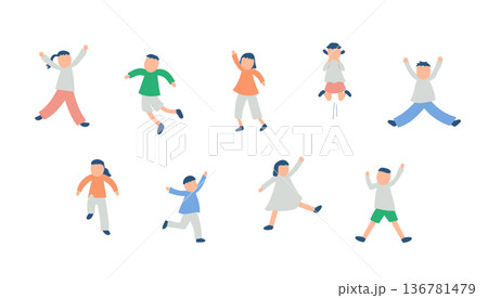 元気に体を動かす子供たちのイラストセット 136781479