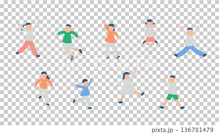 元気に体を動かす子供たちのイラストセット 136781479