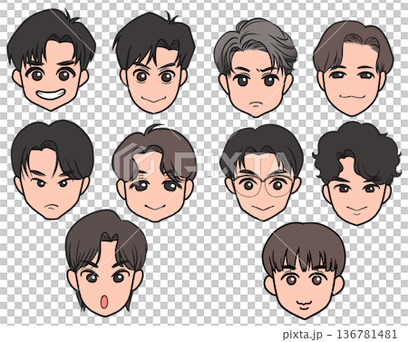 Illustration set of various boys' faces 136781481