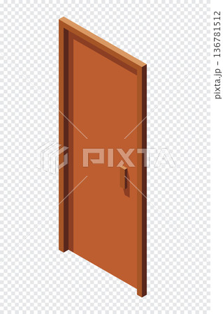 Isometric door. Isometric front door. Wooden closed door. Interior elements. Furniture elements. Isometric furniture 136781512
