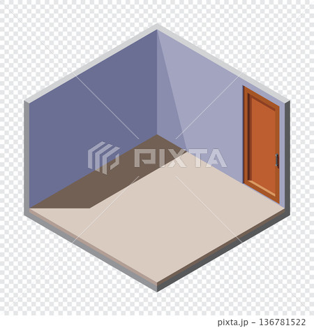 Isometric empty room with door. Isometric home room. Room interior without furniture. Square space. Vector illustration 136781522
