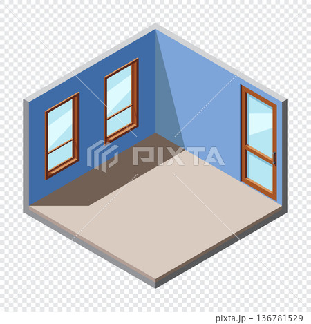 Isometric empty room with door and window. Isometric home room. Room interior without furniture. Square space. Vector illustration Isometric empty room with door and window. Isometric home room. Room interior without furniture. Square space. Vector illustration 136781529