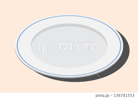 Isometric plate. Empty plate. Isometric cutlery. Isometric tableware. Vector illustration Isometric plate. Empty plate. Isometric cutlery. Isometric tableware. Vector illustration 136781553