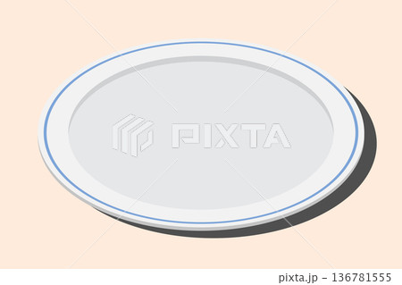 Isometric plate. Empty plate. Isometric cutlery. Isometric tableware. Vector illustration 136781555