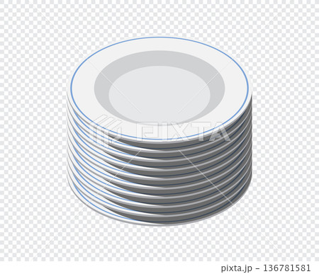 Isometric plates. Empty plates. Isometric cutlery. Isometric tableware. Vector illustration 136781581