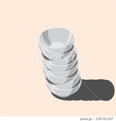 Isometric bowls. Empty bowls. Isometric cutlery. Isometric tableware. Vector illustration 136781597