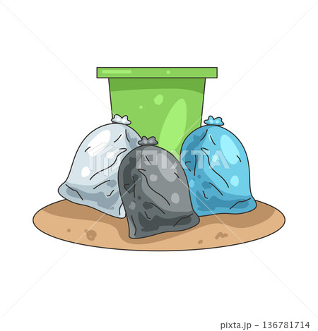 Illustration of garbage bag and trash can Illustration of garbage bag and trash can 136781714