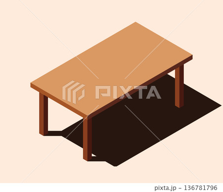 Isometric table. Wooden table. Modern table. Isometric home furniture. Living room furniture 136781796