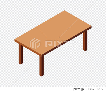 Isometric table. Wooden table. Modern table. Isometric home furniture. Living room furniture 136781797