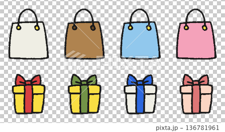 禮品盒與購物袋手繪插圖套裝 136781961