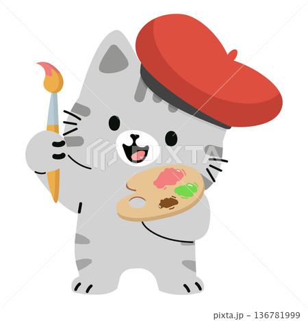 Cute Cat Artist with Paintbrush and Palette Cute Cat Artist with Paintbrush and Palette 136781999